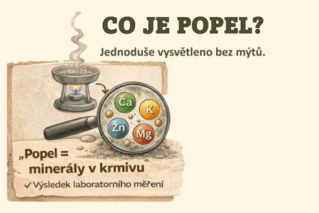 Co znamená popel v krmivu – infografika vysvětlující minerální látky v krmivu pro psy a kočky